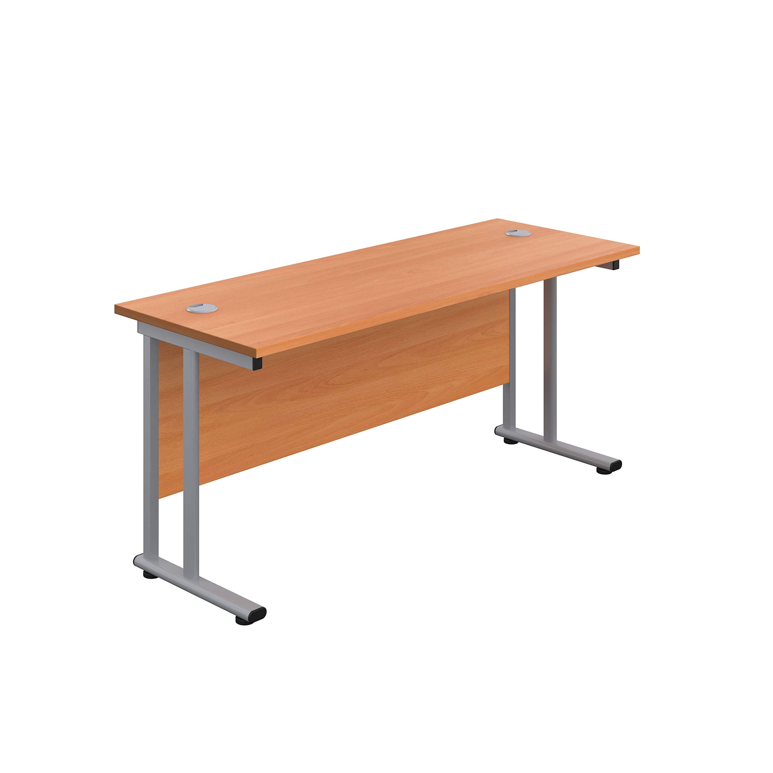 Office Hippo Heavy Duty Rectangular Cantilever Office Desk, Home Office Desk, Office Table, Integrated Cable Ports, PC Desk For Office or Home, 5 Yr Wty - Silver Frame/Beech Top, 140cm x 60cm