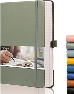 EMSHOI A5 College Ruled Notebook, 256 Numbered Pages 120GSM Ink-Proof Faux Leather Hardcover Lay-Flat Lined Journal for Work Office School Travel Writing, Small 5.75" x 8.38", Green