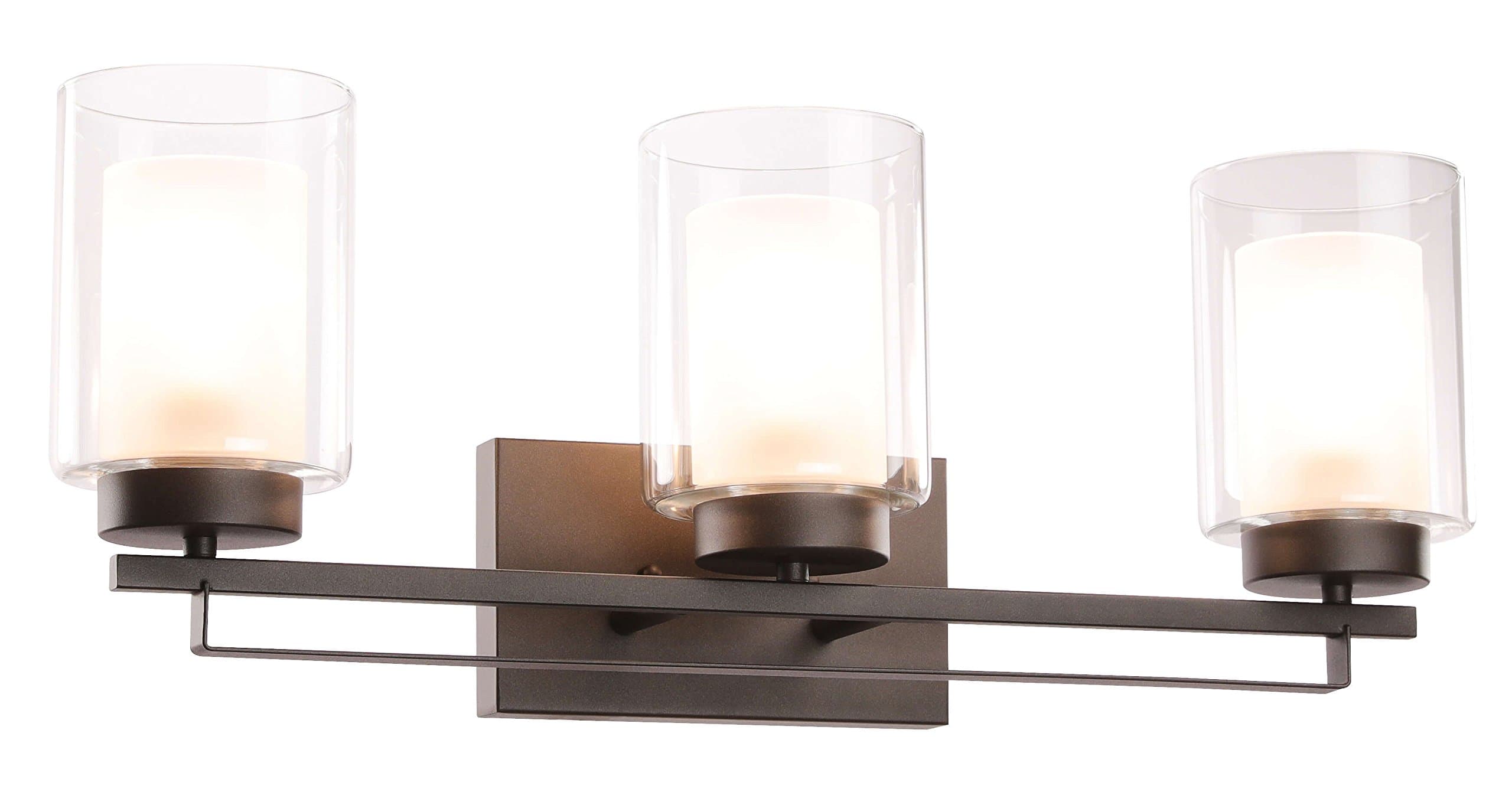 XiNBEi Lighting Wall Light 3 Light Bathroom Vanity Lighting with Dual Glass Shade in Dark Bronze Indoor Wall Mount Light XB-W1195-3-DB