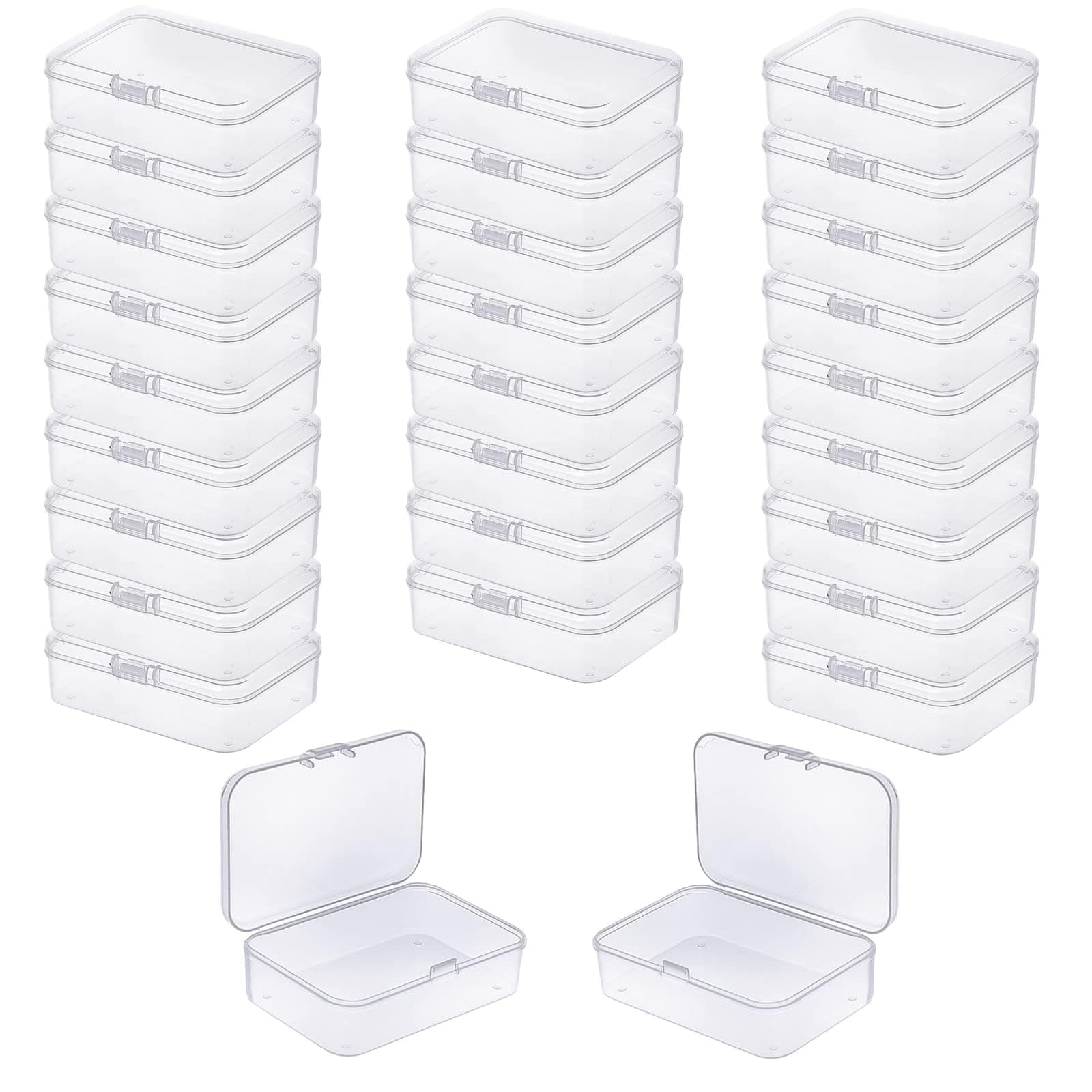 LJY 28 Pieces Rectangular Empty Mini Clear Plastic Organizer Storage Box Containers with Hinged Lids (3.3 x 2.2 x 1 inch, Transparent)