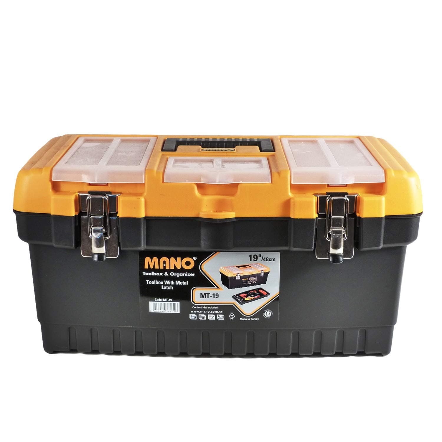 19 "Tool Box Empty with Metal Hooks with Tray and Lid Organiser