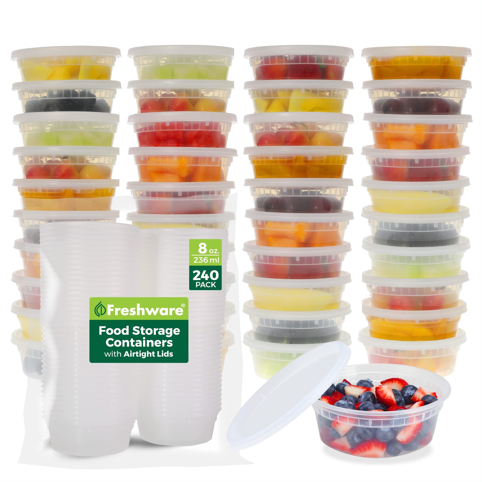 FreshwarePlastic Deli Containers, 8 ounce, 8 oz, 240 Set