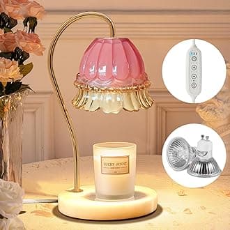 Candle Warmer Lamp with Timer, Dimmable Elegant Glass Flower Lamp, 2 Bulbs & Marble Base, Electric Desk Lamp, Vintage Aesthetic Room Bedroom Decor, Wax Melt Warmer Light, Women/Mom Warm Gift