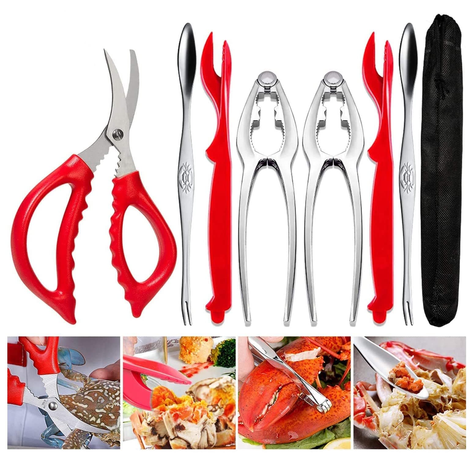 AVIDE Crab Leg Crackers and Tools - Shellfish Nut Cracker for Nut Stainless Steel Seafood Crackers & Forks Cracker Set