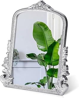 Vintage Makeup Mirror, Vanity Desk Mirror Antique Traditional Tabletop Mirror, Standing, Hang or Wall Mounted, Adjustable Dress-up Mirror, Gold Decor Mirror for Living Room,Bedroom