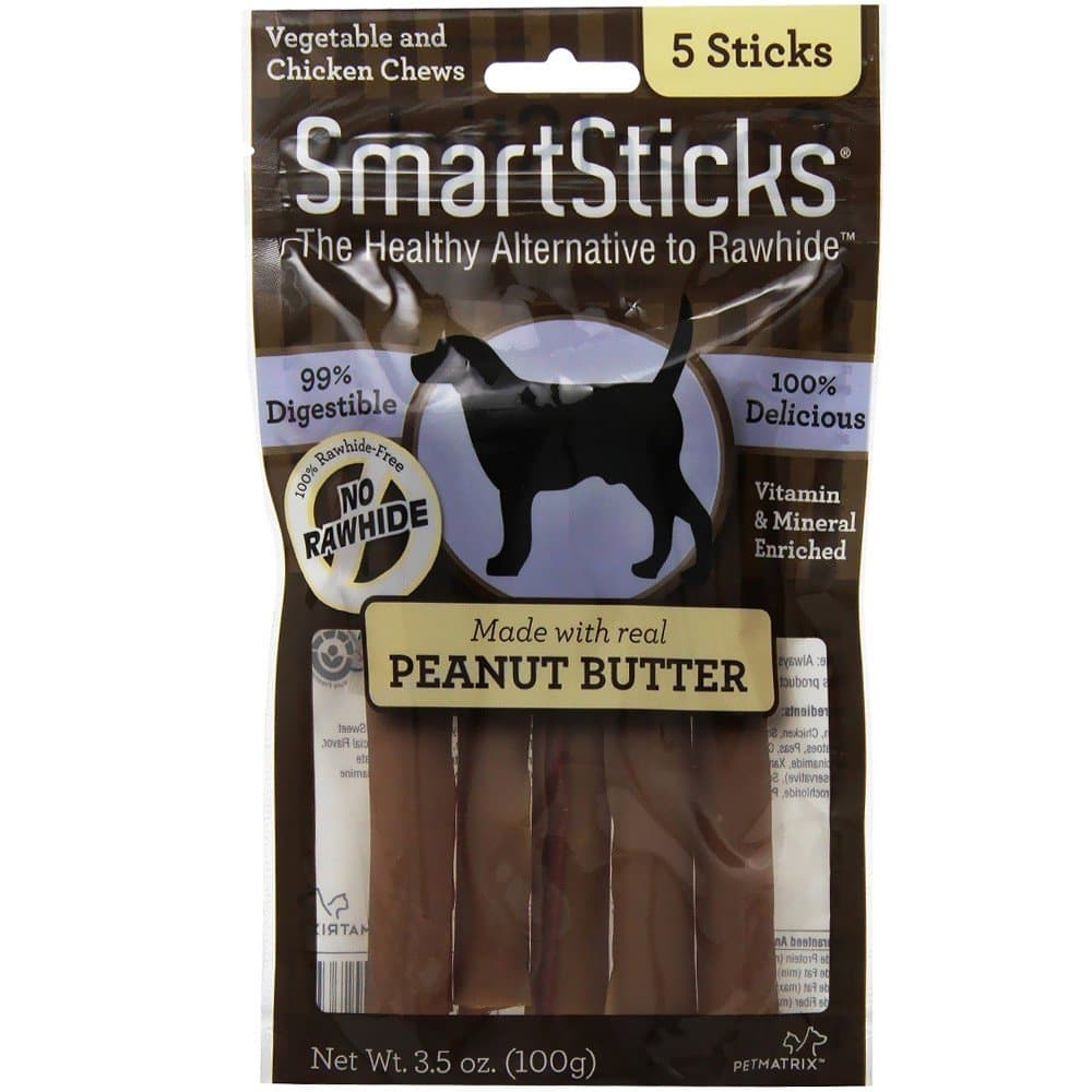 SmartBones SmartSticks With Real Peanut Butter 5 Count, Rawhide-Free Chews For Dogs