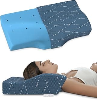 Cool Gel Cervical Pillow for Neck Pain and Shoulder Pain, Spondylitis Neck, Orthopedic Memory Foam Contour Pillow, Dual Height Options, with Washable Blue Checks Cover - Pack of 1
