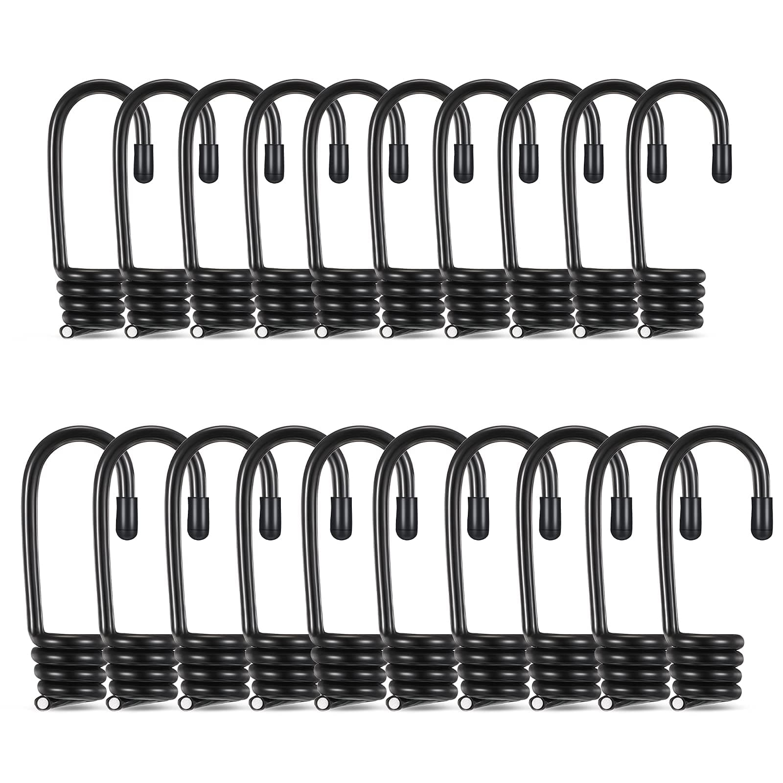 20pc Bungee Hooks & Cords - 1/4 & 3/8 Inch Wire Coated Black Bungee Cord Hooks for Boating, Camping, Covers & Sunshades
