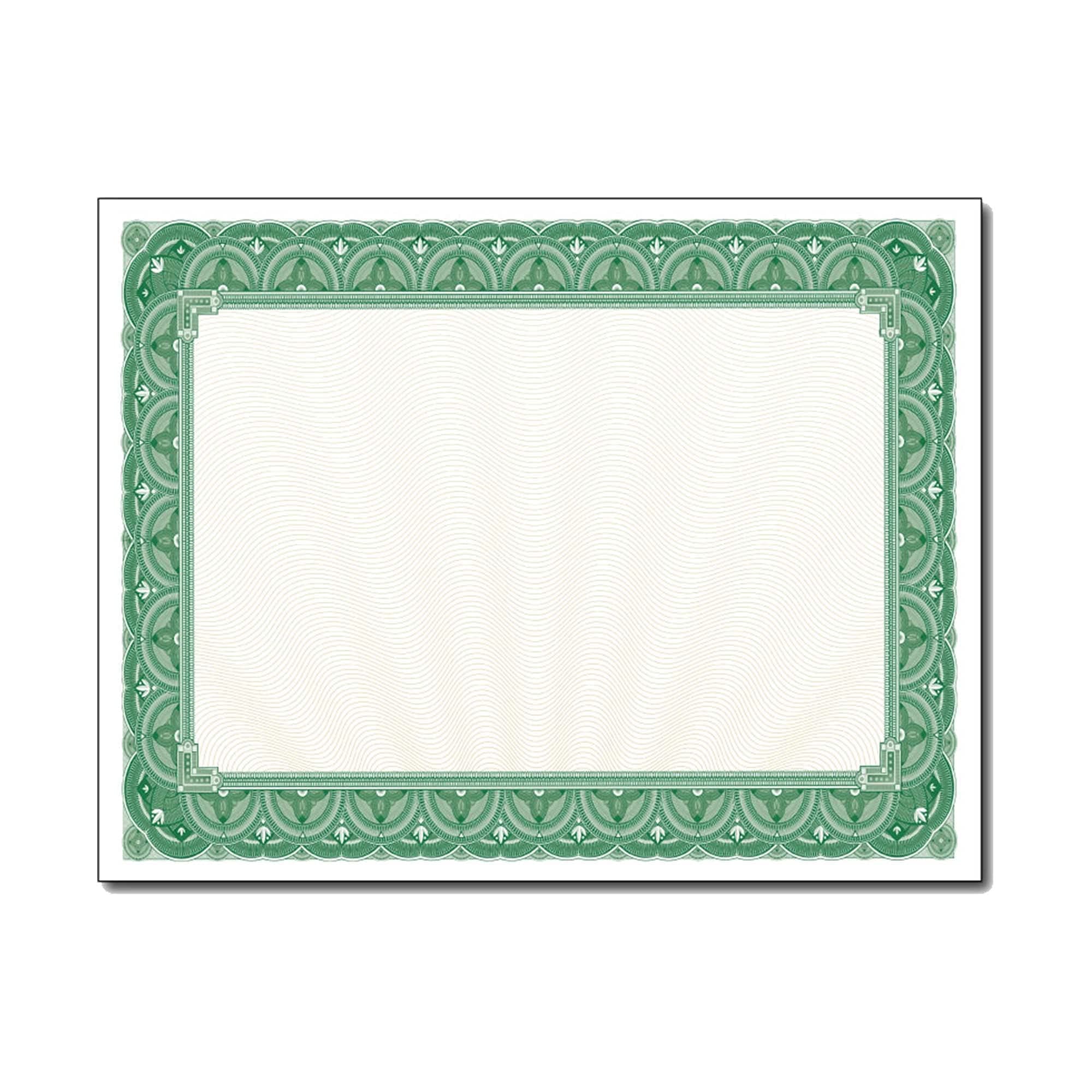 Green Border Blank Certificate Paper - 100 Pack - 8.5" x 11" Certificates for Printer Awards