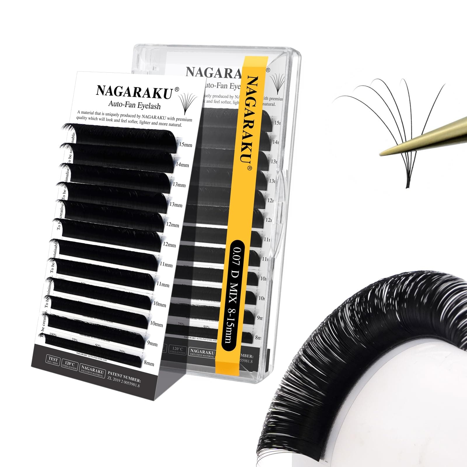 NAGARAKU Easy Fan Eyelash Extensions Volume Lash 0.07 D curl 8-15mm Mix Tray Rapid Blooming Faux Mink Cluster For Beginners Soft Professional Lash Supplies