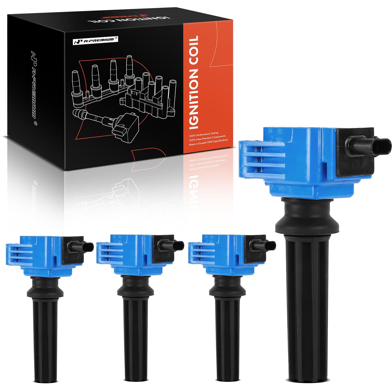 A-Premium Ignition Coil Pack Compatible with Ford EcoSport 2.0L 2018-2022, Explorer 2.0L/2.3L 2012-2019, Taurus 2.0L 2013-2017 & Land Rover Discovery Sport 2.0L 2015-2017 - Blue, Set of 4