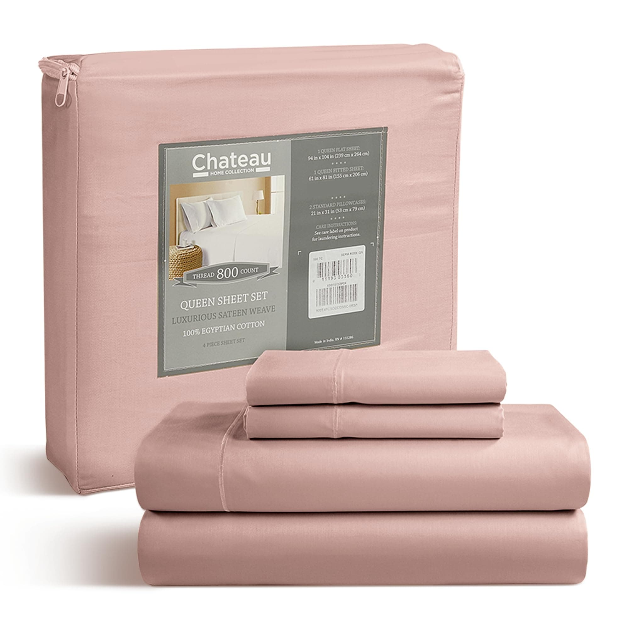100% Cotton Bed Sheets Queen Size Bed Set, 800 TC 15" Deep Pocket Queen Sheet Set, Soft Breathable Sateen Weave Egyptian Cotton Sheets No Pill & Shrink, Machine Washable Pink Sheet- Sepia Rose