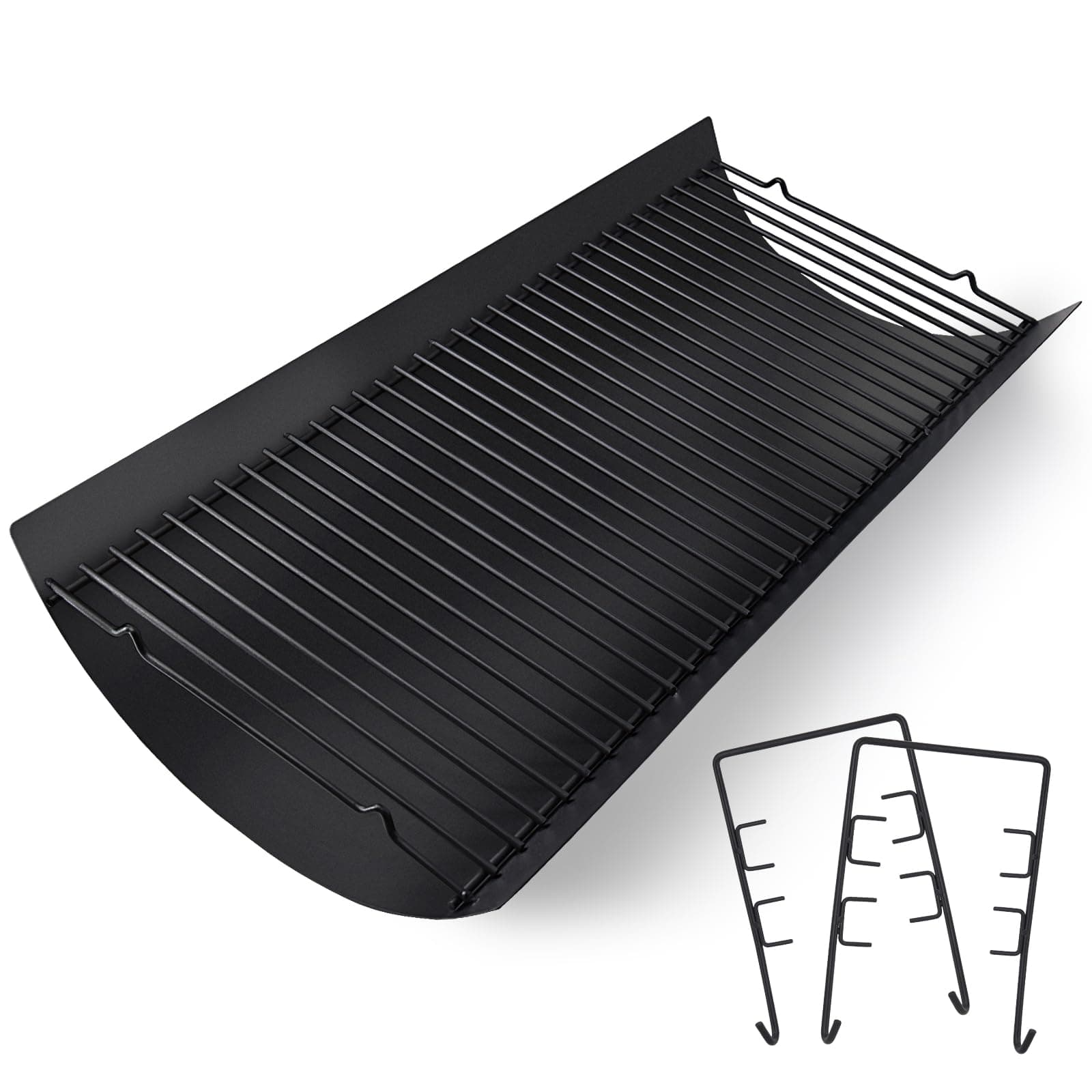 Criditpid 27 Inch Ash Pan Drip Pan Ashpan for Char Griller 2121, 2828, 2929, 1224, 2727, 2222, 1324 Charcoal Grill Parts, 27" Charcoal Tray Grill Pan Replacement Parts with 2pcs Fire Grate Hanger