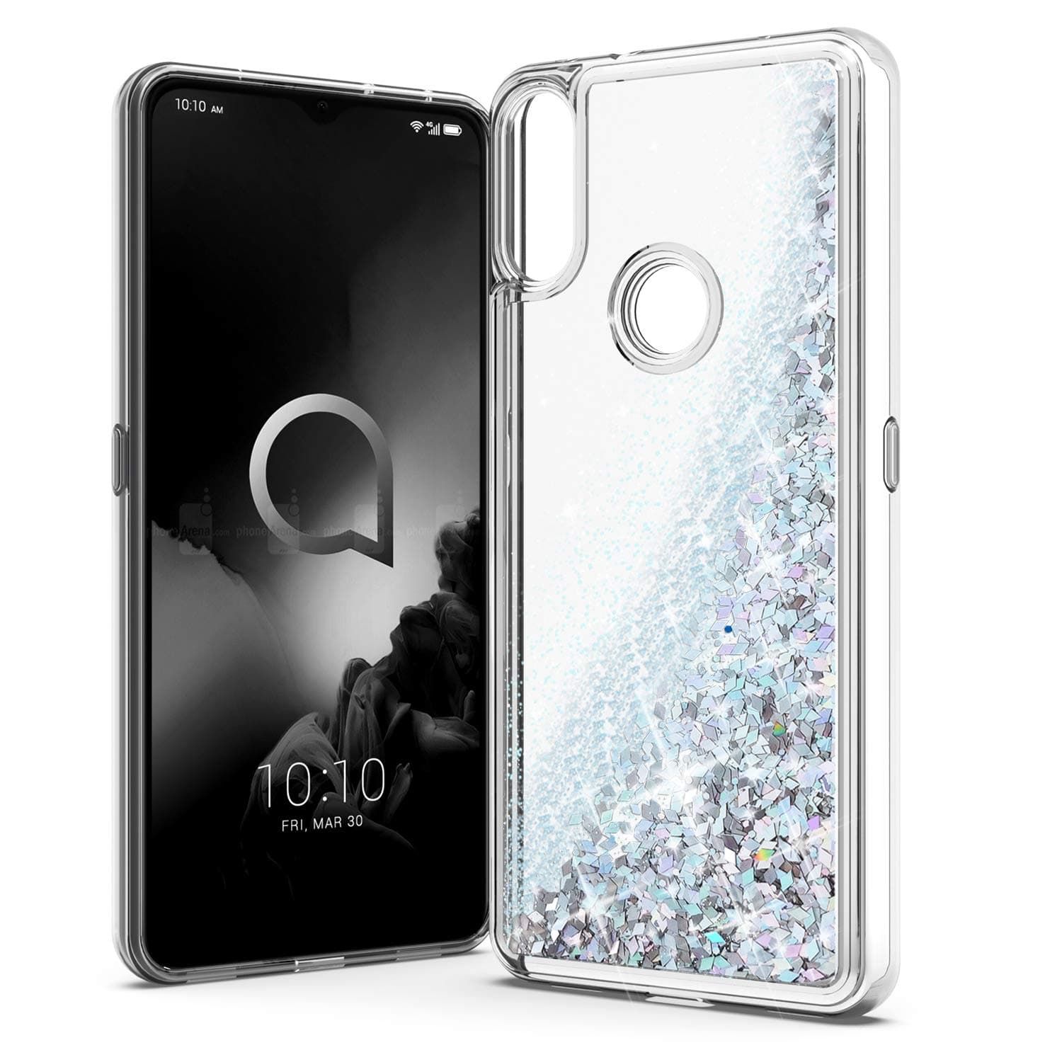UNC Pro Quicksand Glitter Cell Phone Case for Alcatel 3V 2019, TPU Liquid Flowing Sparkle Hybrid Case Shockproof Bumper Cover, Silver