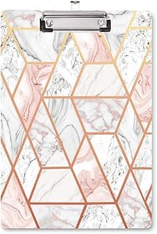WAVEYU Marble Clipboard Decorative for Office, Cute Clipboard Hardboard with Low Profile Clip Designed for Middle High School College Student Girl Women Adult Teen Gift, Pink+Gold (12.5"x8.5")