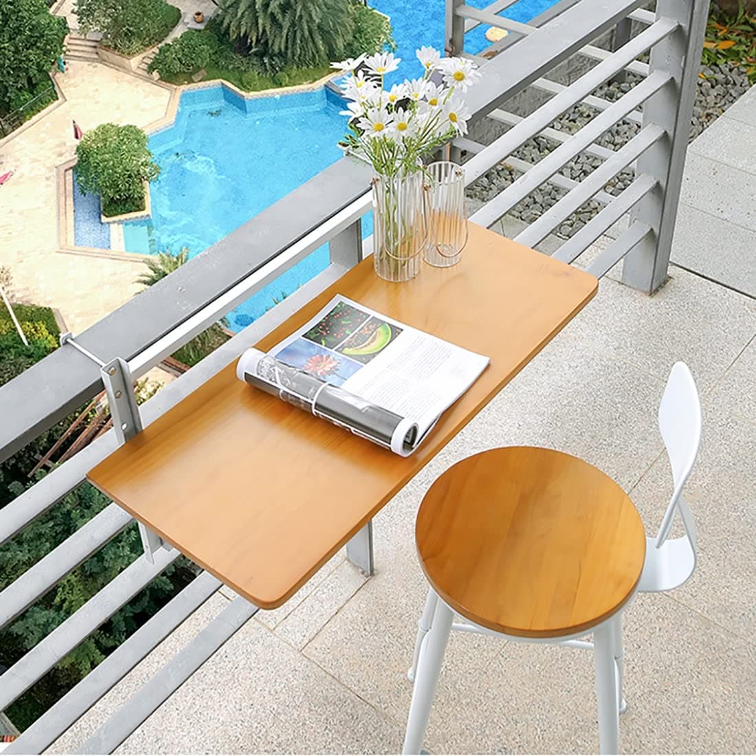 AOKEBR Balcony Table Hanging,Outdoor Folding Side Table,Adjustable Wall-Mounted Side Tables For Patio,Balcony Folding Hanging Railing Table,Balcony Railing Hanging Table Folding Balcony Deck Table