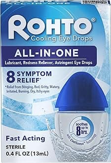 Rohto All-in-One Multi-Symptom Eye Drops, CoolSense™ Technology Relieves Irritation from Red, Dry, Itchy, Burning, Gritty, and Watery Eyes, 0.4 fl oz, 3 Count
