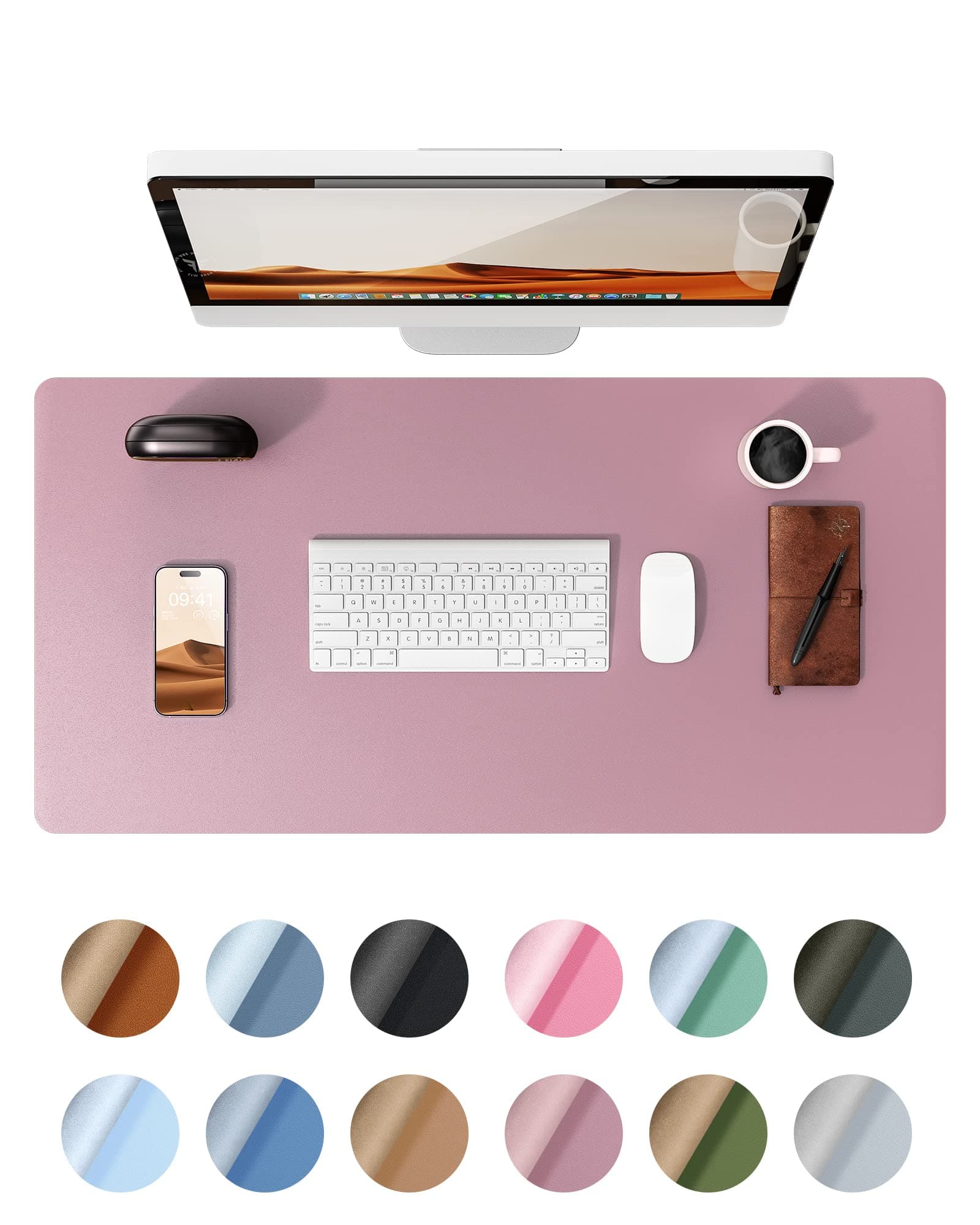 YSAGi Leather Desk Pad Protector, Office Desk Mat, Large Mouse Pad, Non-Slip PU Leather Desk Blotter, Laptop Desk Pad, Waterproof Desk Writing Pad for Office and Home (Pale Mauve, 31.5" x 15.8")