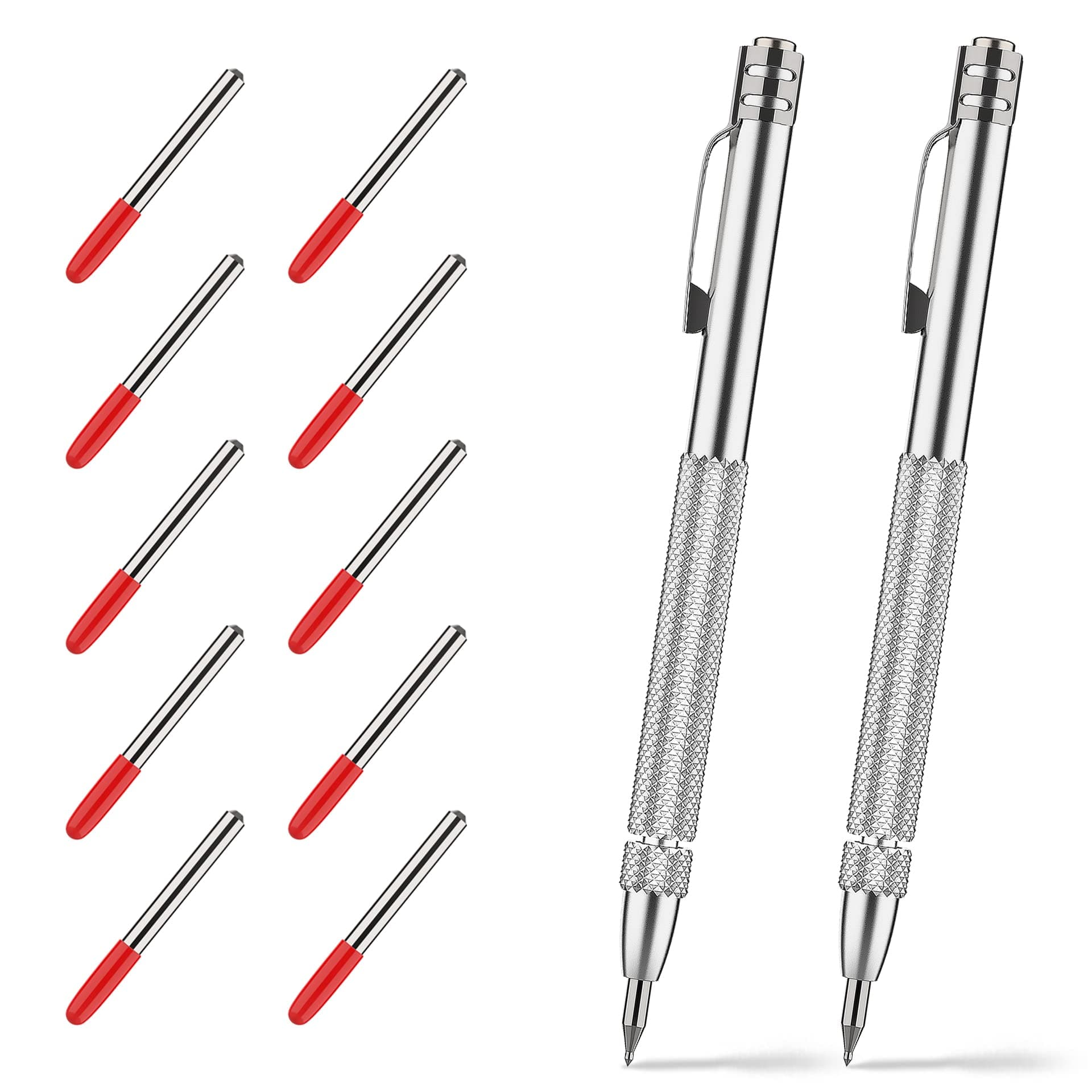 2 Pack Tungsten Carbide Scriber with Magnet,with Extra 10 Replacement Marking Tip,Etching Engraving Pen for Glass/Ceramics/Metal Sheet