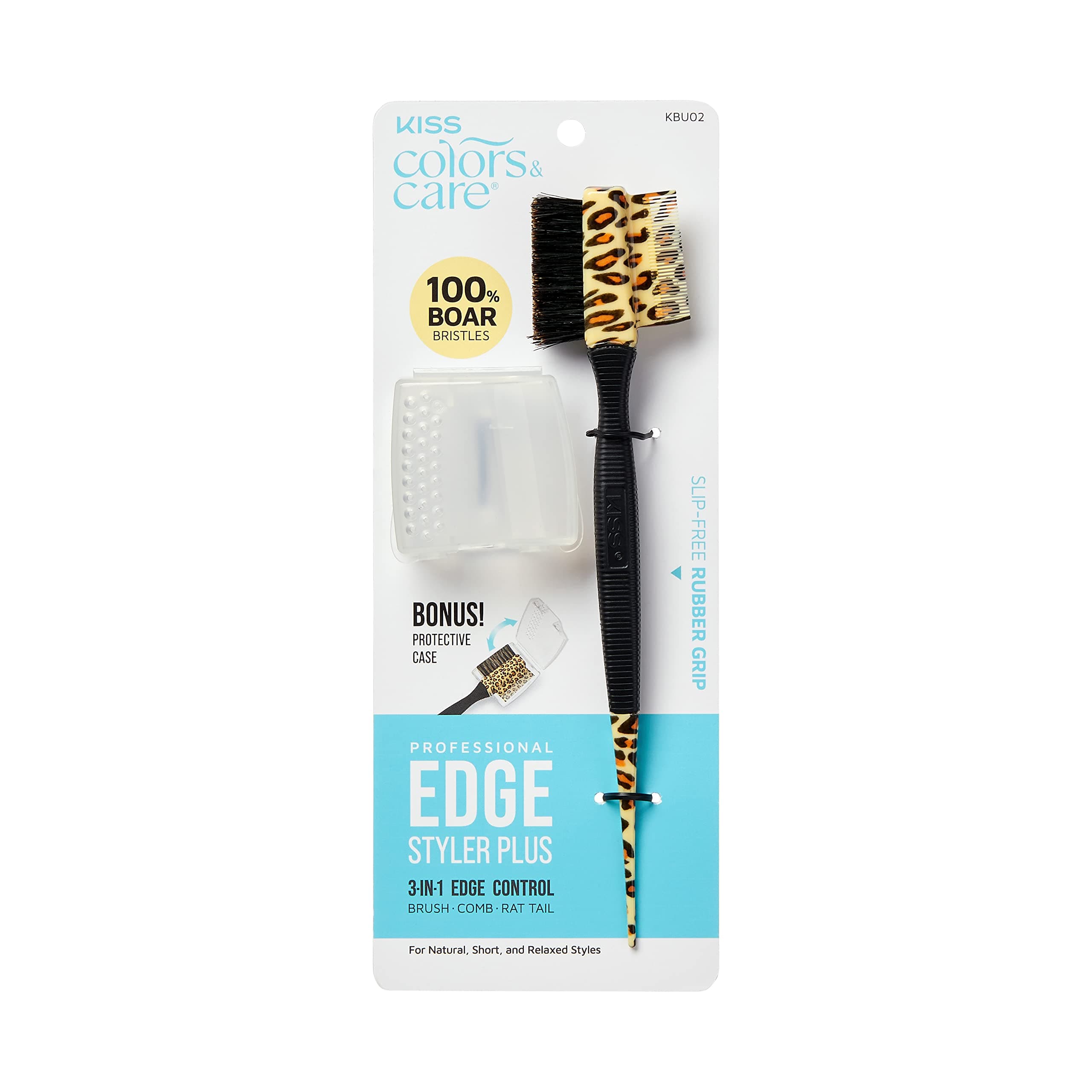 3-in-1 Professional Edge Styler Plus with Case - Slip-Free Rubber Grip, 100% Boar Bristles, Fine Tooth Comb, Pin Tail Tool, & Protective Case, Versatile & Ultra-Functional, Smooth & Sleek Styling