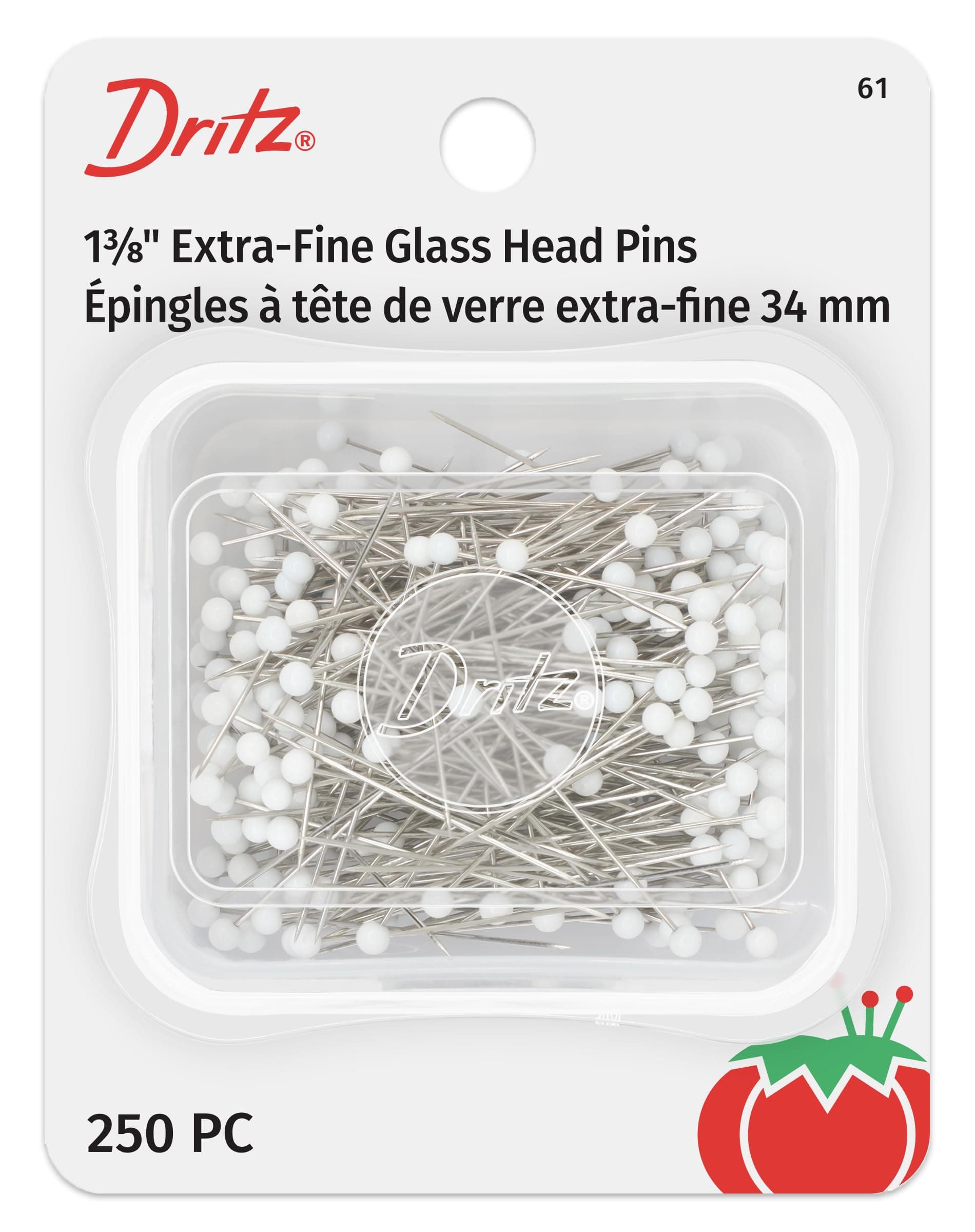 61 Glass Head Pins, Extra Fine, 1-3/8-Inch (250-Count) , White