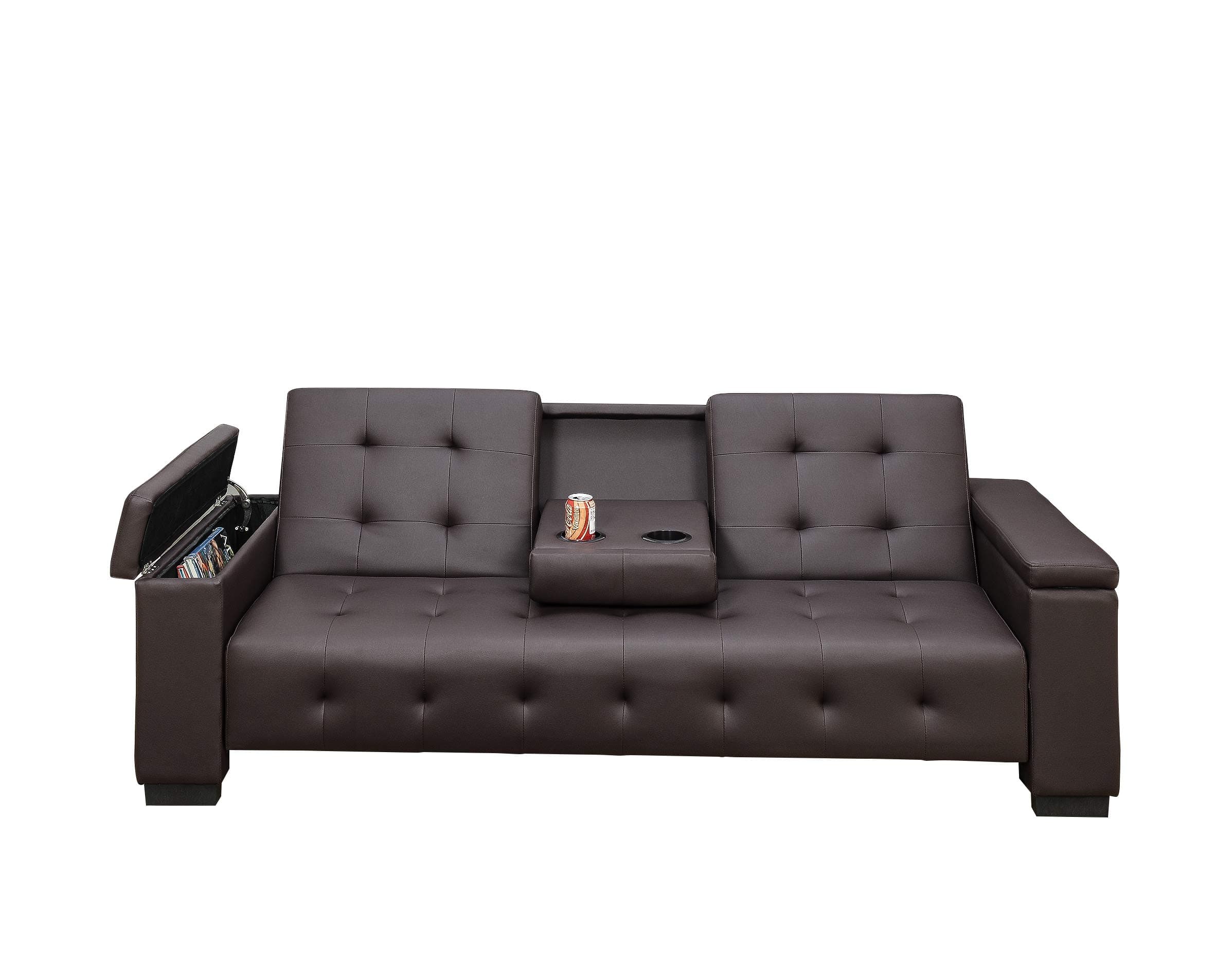 Poundex Edda Espresso Faux Leather Adjustable Sofa Bed