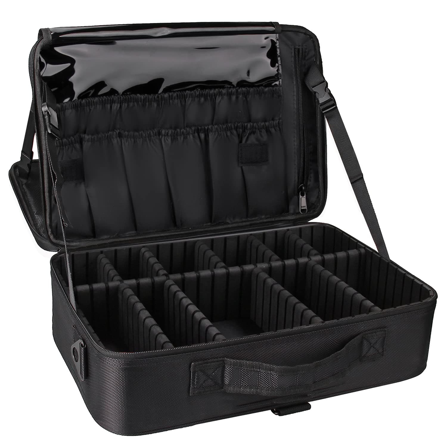 Travel Makeup Train Case Makeup Cosmetic Case Organizer Portable Artist Storage Bag with Adjustable Dividers for Cosmetics Makeup Brushes Toiletry Jewelry Digital Accessories,Black,X- Large