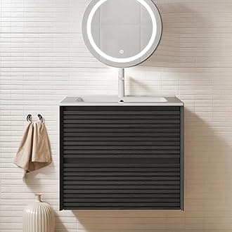 24" Floating Bathroom Vanity with Sink, French Romantic Style for Bathroom Vanities with Natural Solid Wood Texture, Ceramic Integrated Basin and 2 Spacious Bottom Drawer, Black