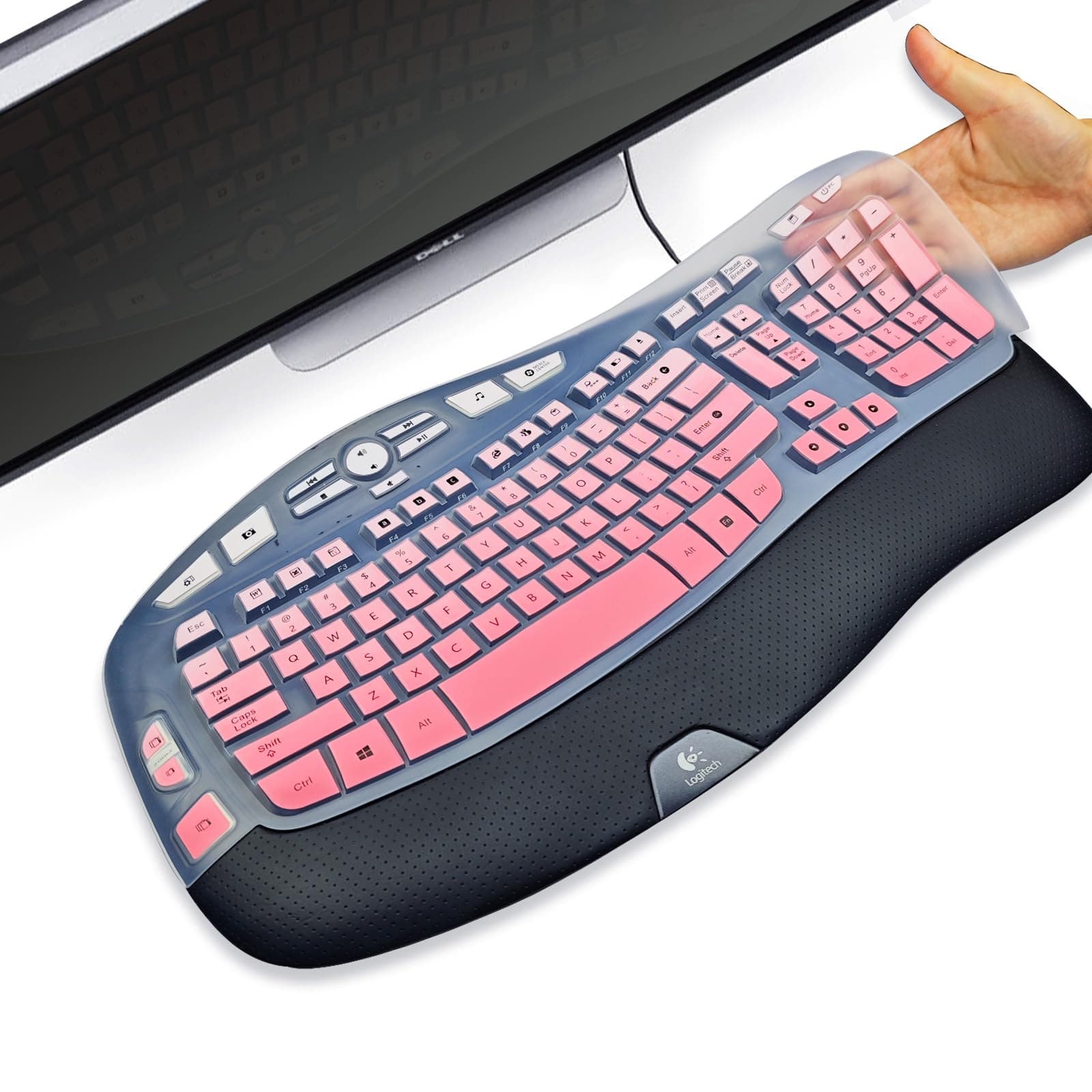 Premium Ultra Thin Silicone Keyboard Protector Compatible with Logitech MK570 MK550 K350 Keyboard,US Layout,Waterproof Dustproof (Pink)