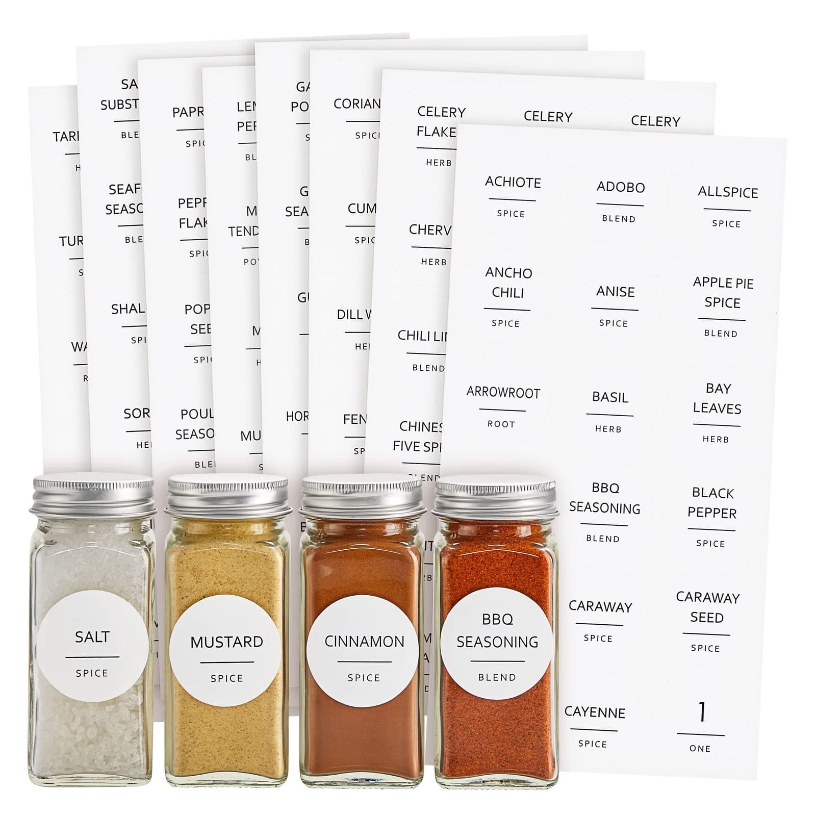 Talented Kitchen 144 Spice Labels, White Jar Labels - Preprinted for Spice Jars, Seasoning & Herb Rack Organization, Water Resistant, Black (Round 1.5 in)