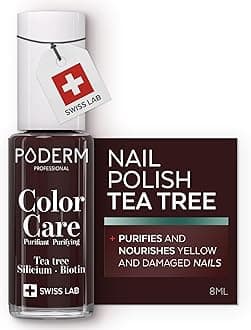 PODERM Swiss-Made Antifungal Nail Polish – Black Red | Breathable Treatment with Tea Tree, Silicon & Biotin | Strengthens, Repairs & Conceals Yellow, Brittle & Damaged Nails | Podiatrist-Developed