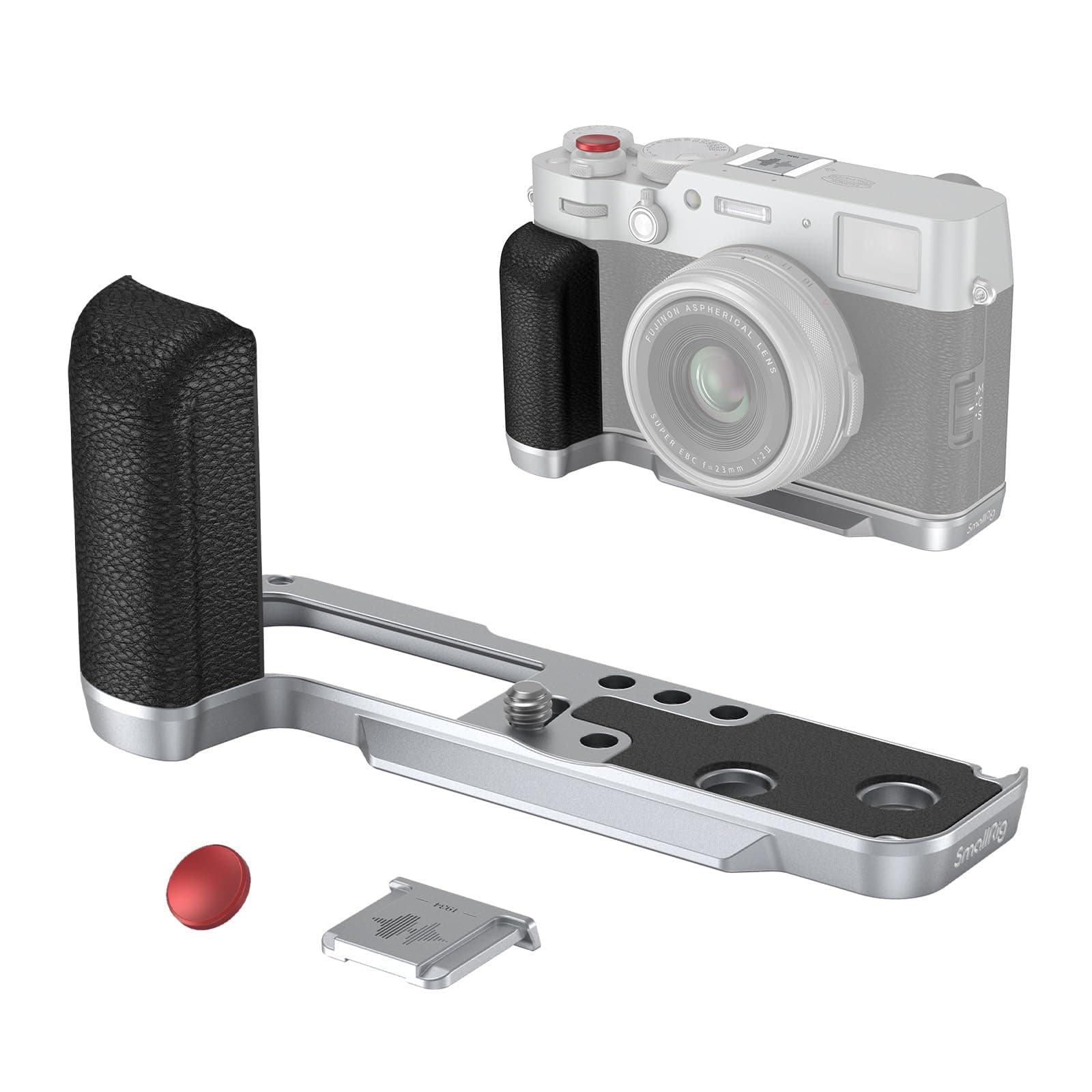 SmallRig X100VI / X100V Handgrip L-Shape Grip with Quick Release Plate for Arca, Lightweight Silicone Side Handle, Shutter Button and Hot Shoe Cover for FUJIFILM X100VI / X100V Cameras (Silver) - 4555