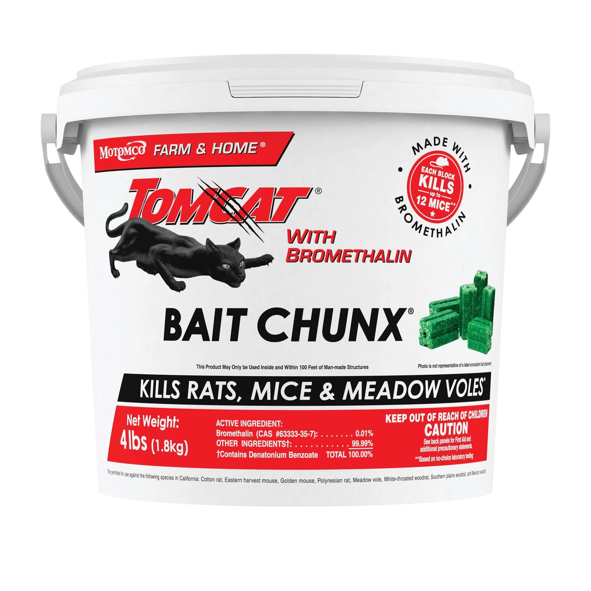Tomcat Bromethalin Bait Chunx — Rat and Mouse Control Blocks for Agricultural Use, 4 lbs.
