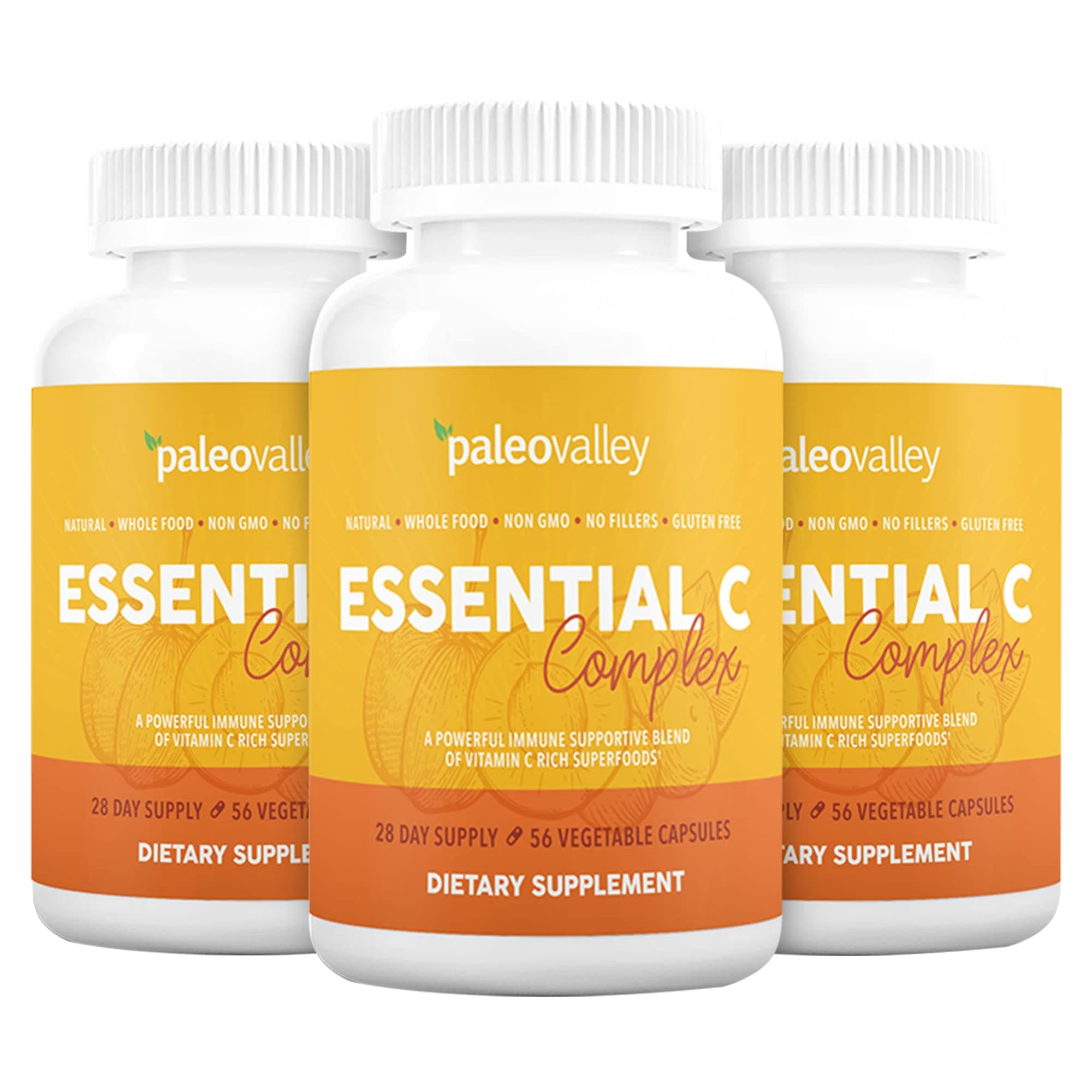 Essential C Complex - Vitamin C Supplement for Immune Support - 3 Pack, 450mg - From Organic Superfoods Unripe Acerola Cherry, Camu Camu, Amla Berry - No Synthetic Ascorbic Acid - USA Made