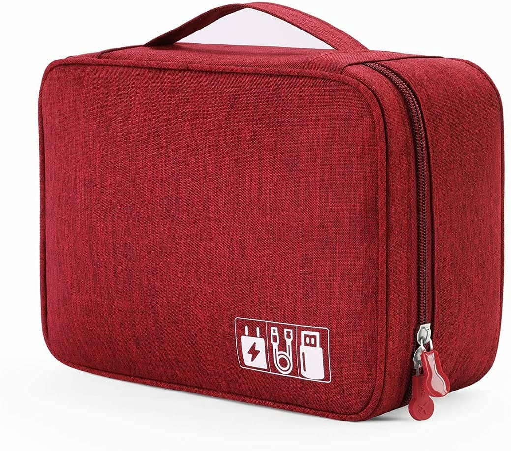 eWINNER Electronics Organizer Case Digital Accessories Cable Organizer Bag Travel Cable Storage Bag for Protects USB Drives/Memory Cards/Chargers/Cords/Adaptors & Other Device Accessories (Wine Red)