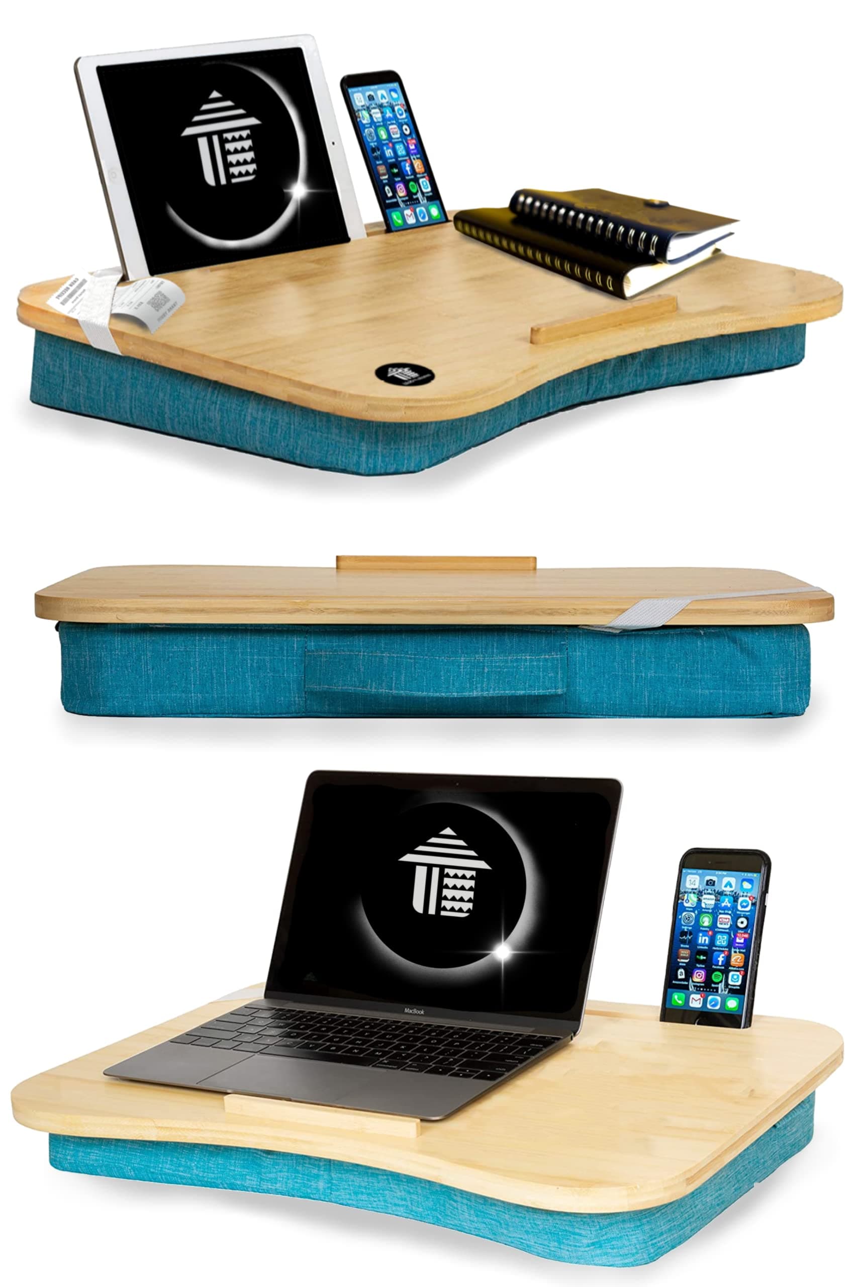 Bloom.Stores | Deluxe Laptop Table with Memory Foam (Large, Extra Comfy) Portable Laptop Stand/Laptop Desk/Bed Table Tray - 100% Real Bamboo | Work Table for Home, Gaming, Lounging, Movies (Aqua)