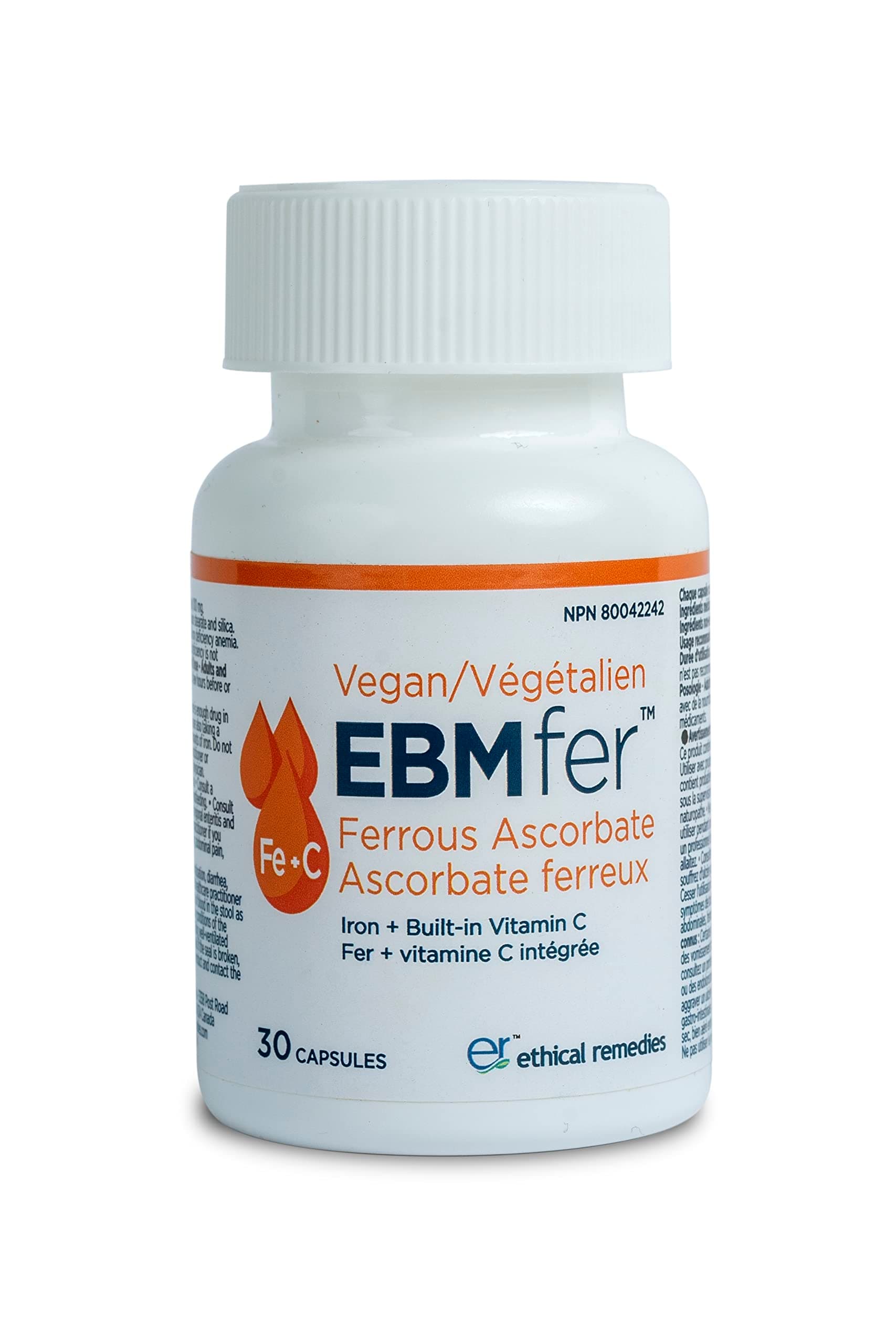 EBMfer 100 mg Iron with Vitamin C | High Potency | Easy on Stomach | Vegan| 30 Capsules
