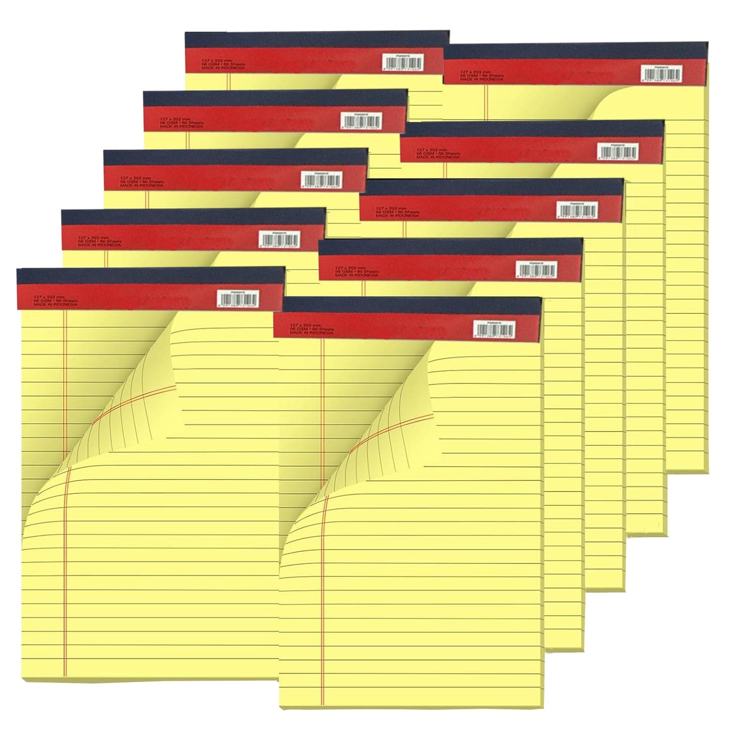 MARKQ A5 Single Line Writing Pad, 10 Pack Single line Legal Notepad, A5 Yellow Notebook Sheets for School, College, Office Supplies, 40 Sheets