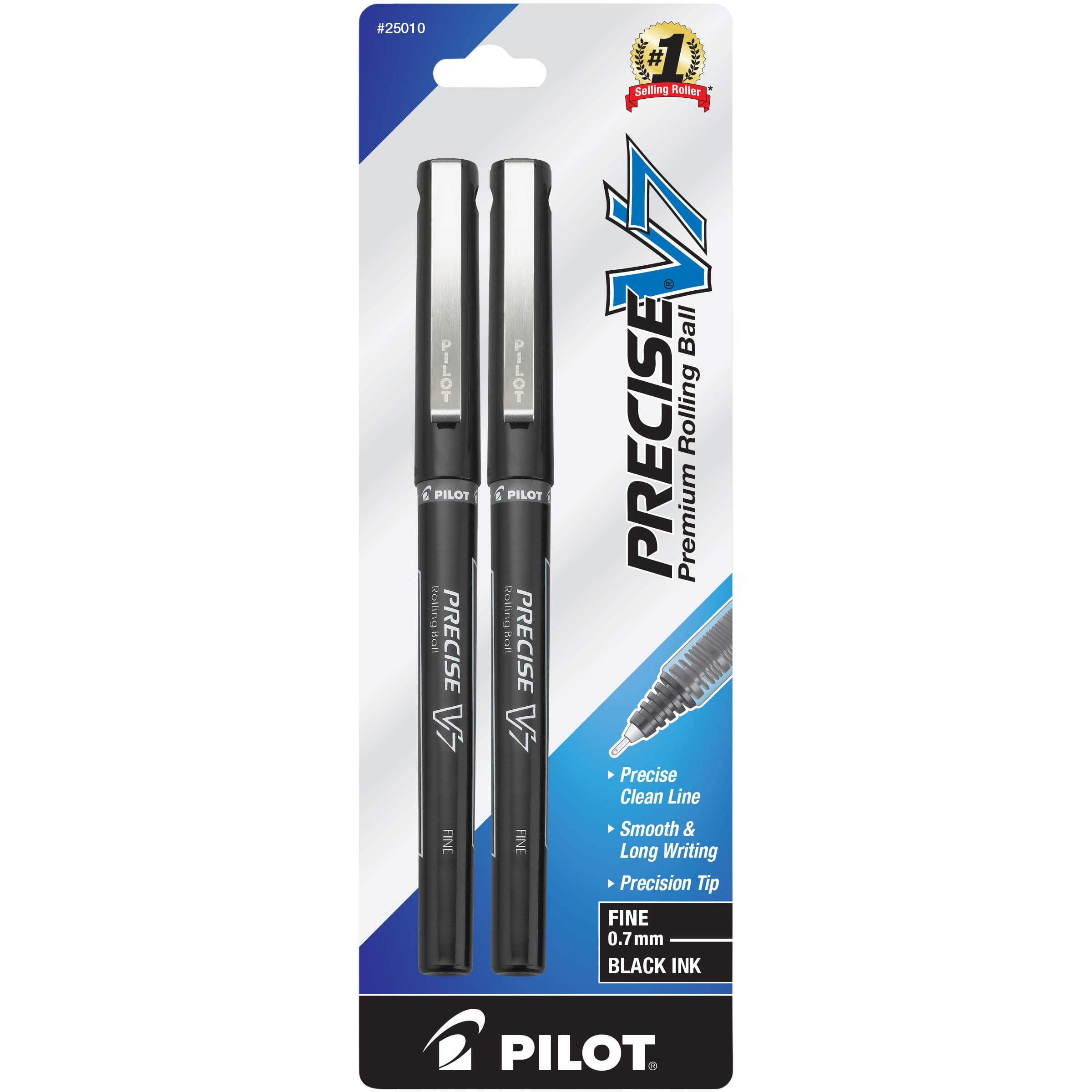 Precise V7 Stick Liquid Ink Rolling Ball Stick Pens, Fine Point (0.7mm) Black Ink, 2-Pack (25010)