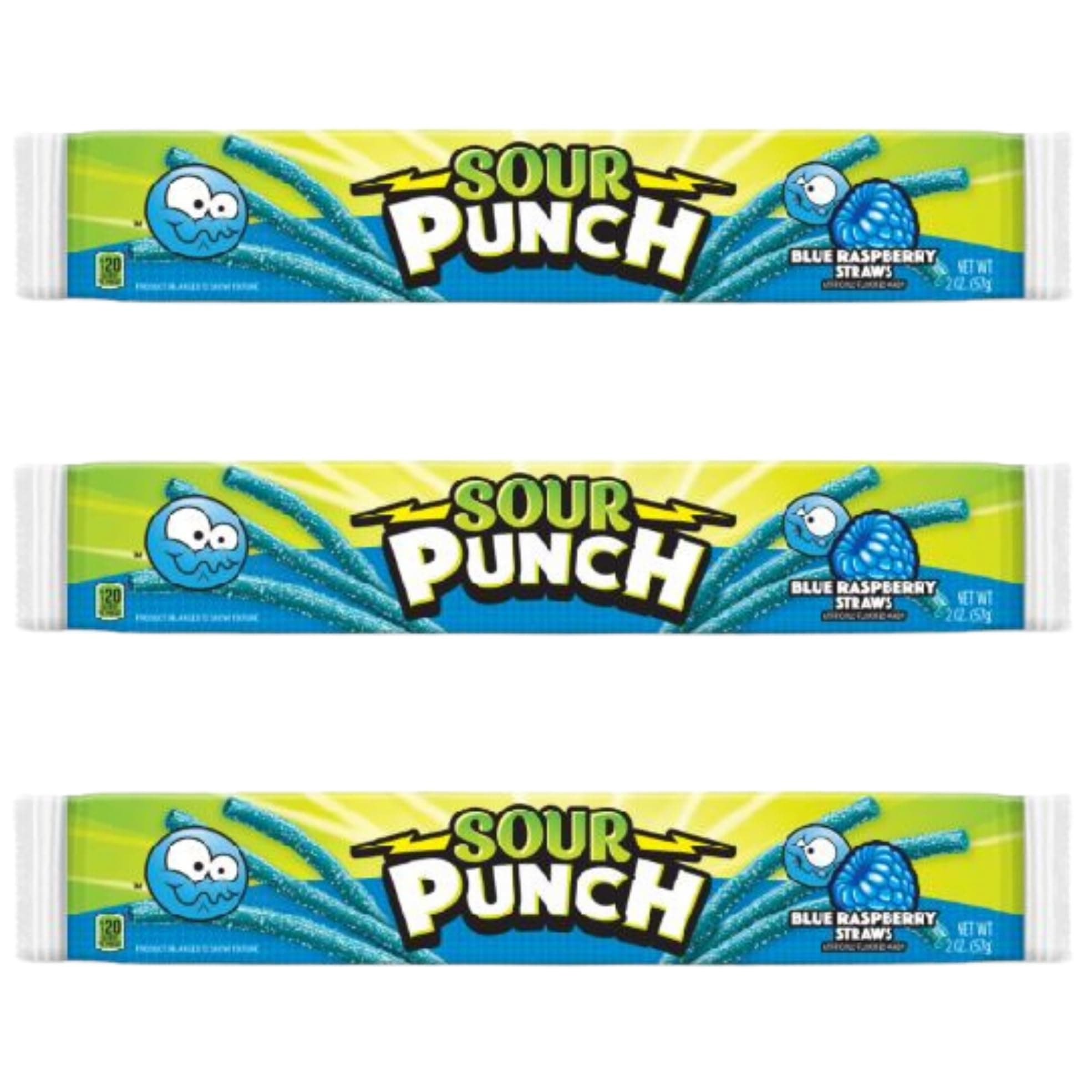 SOUR PUNCH BLUE RASPBERRY STRAWS 2oz (3pcs)