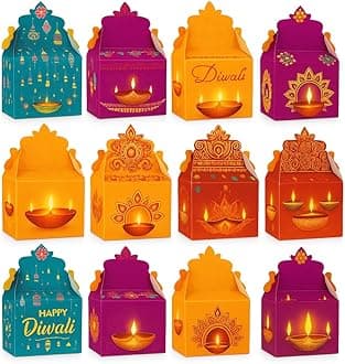 FAM Diwali Gift Boxes – 12 Pcs Temple-Style Favor Boxes –Diwali Treat Box Festive Packaging for Sweets, Dry Fruits & Return Gifts
