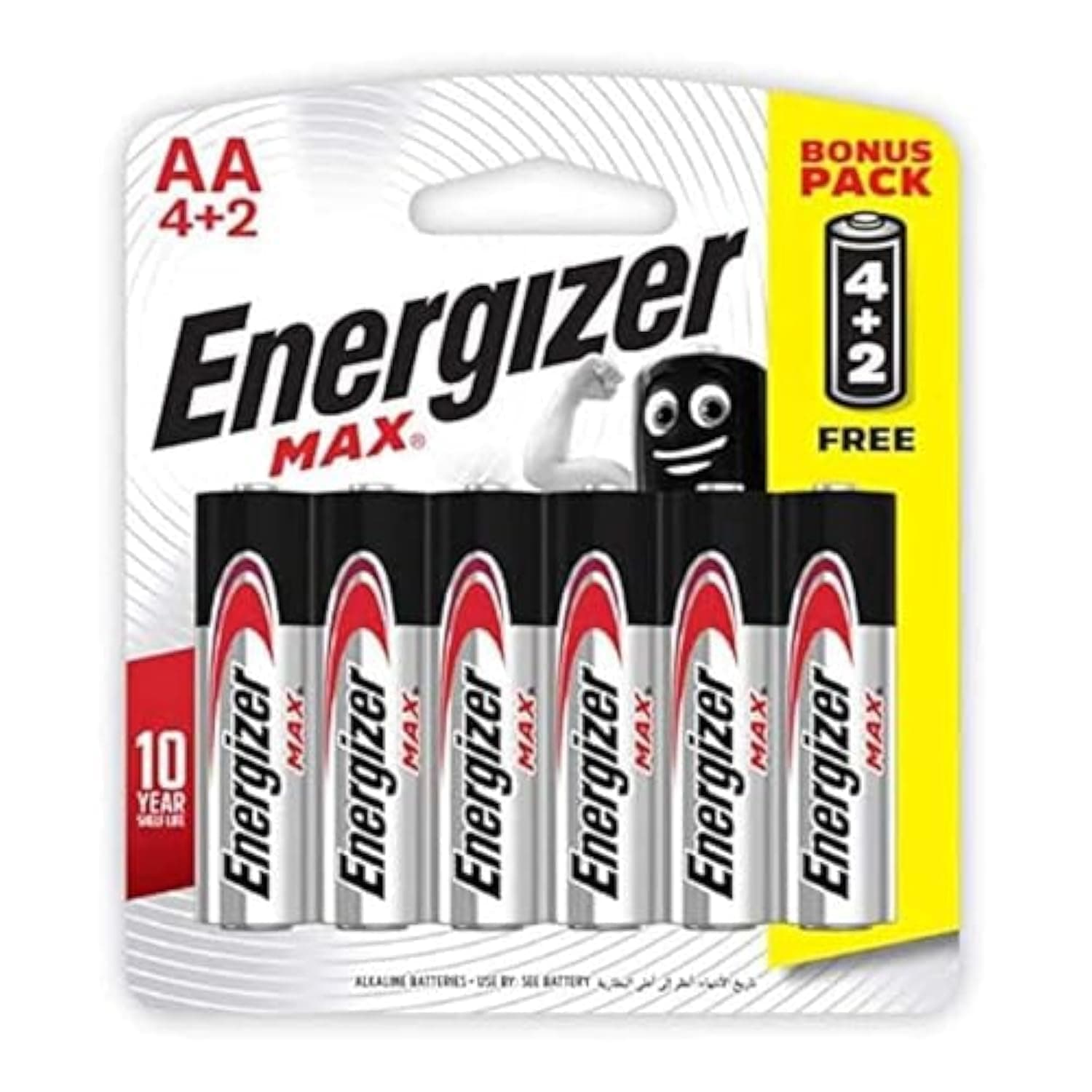 Energizer E91BP6 Max 1.5V Alkaline AA Batteries - 4+2 Pieces - Black