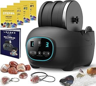 Rock Tumbler Kit for Adults Kids, Professional Rock Polisher with 3LB Leak Proof Rubber Barrel, Includes 1 LB Rough Rocks,4 Rock Tumbler Grits etc,STEM Christmas for Kids