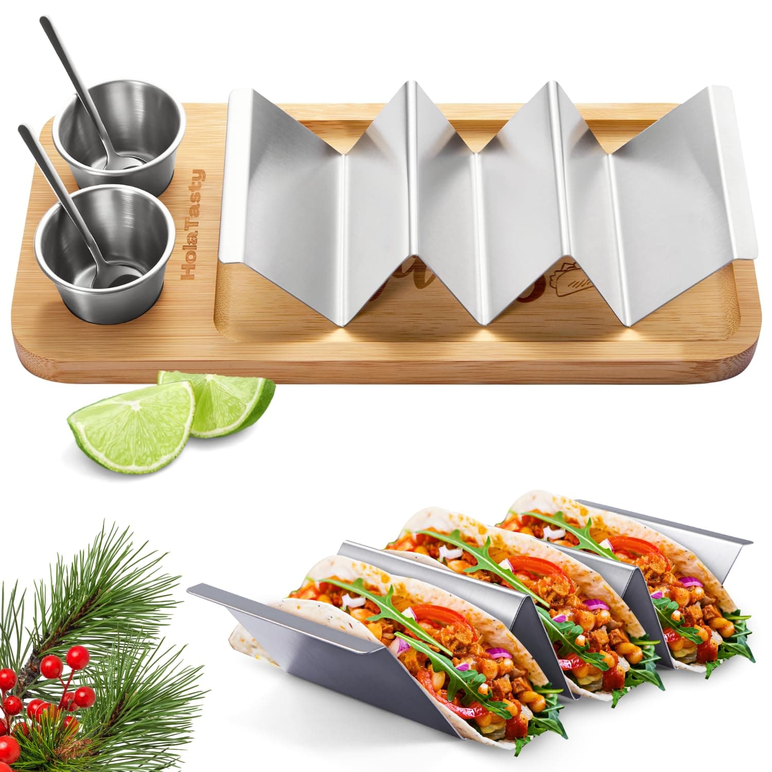 Taco Holder Kit, 3-in-1 Taco Set - Taco Shell Stand + Serving Tray + Sauce Cup, Taco Presentation Rack Plate for Taco Tuesday Bar Party, Gifts for Taco Lovers Holiday Accessories Labor Day Gifts