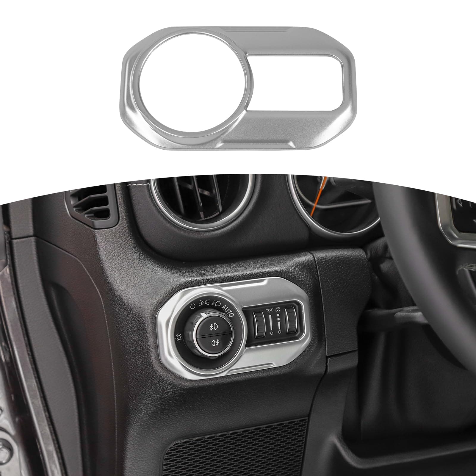 Headlight Switch Button Trim ABS Front Light Decor Cover for for Jeep Wrangler 2018-2021 JL JLU Sport X Sahara Rubicon Silver