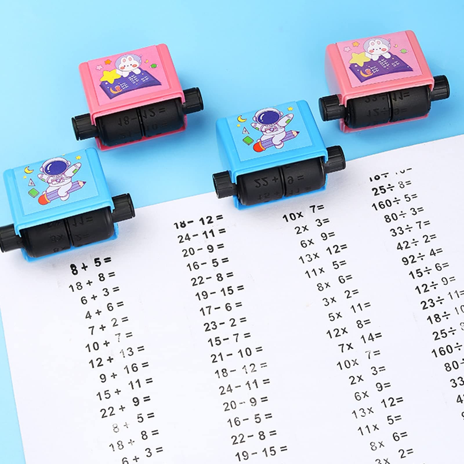 4PCS Smart Math Roller Stamps for Kids - Addition, Subtraction, Multiplication, Division Learning Within 100 - Preschool Kindergarten Classroom Supplies