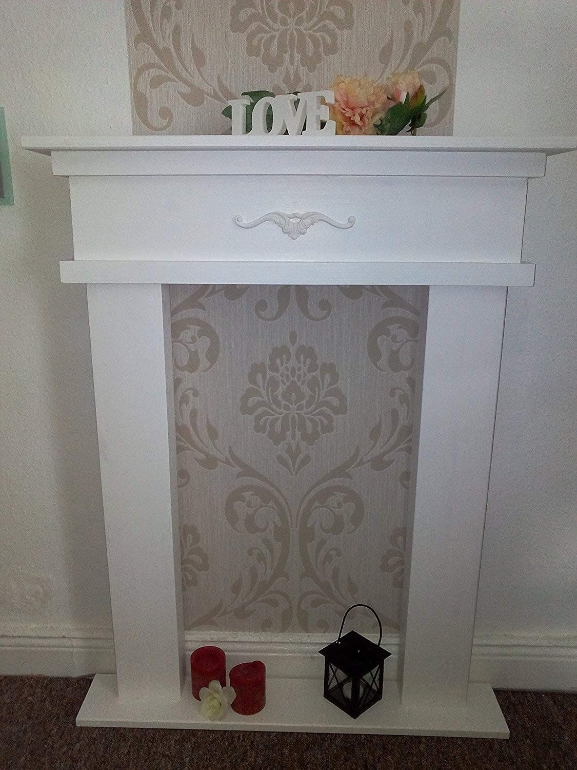 White Fireplace Surround 12 cm Depth, Handcrafted Solid Wood Design, Suitable for Small Spaces