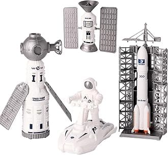 Wbzle Space Toy Kit, Spaceship Toys Set with Astronaut Figure, Double Satellite, Pointy Rockets and Launch Towers, Space Scooter, Astronaut Exploration Gift for Exploring Boys and Girls