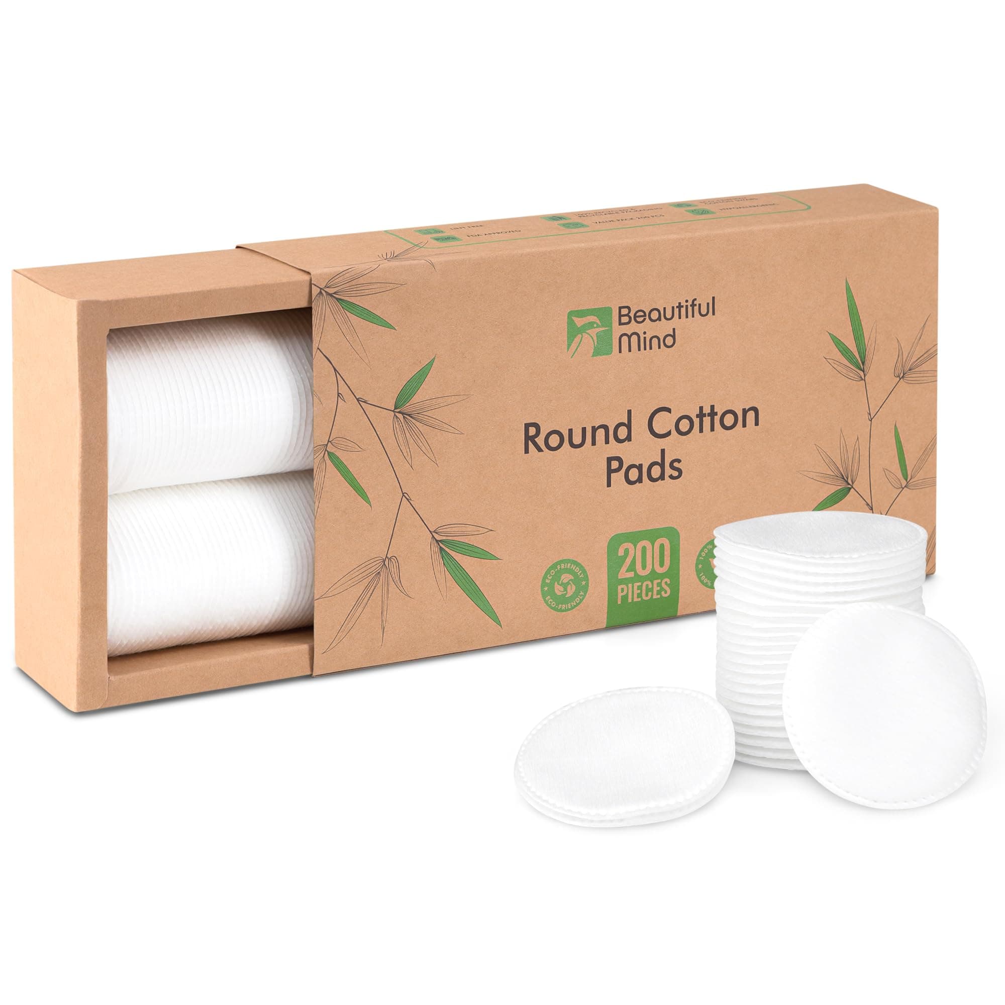 Cotton Round Pads for Face 200 Pack - 3 Layer Eye Makeup and Nail Polish Remover - Lint Free Cleansing Circle Pad for Facial Exfoliating, Toner - Travel Size Skin Care Rounds