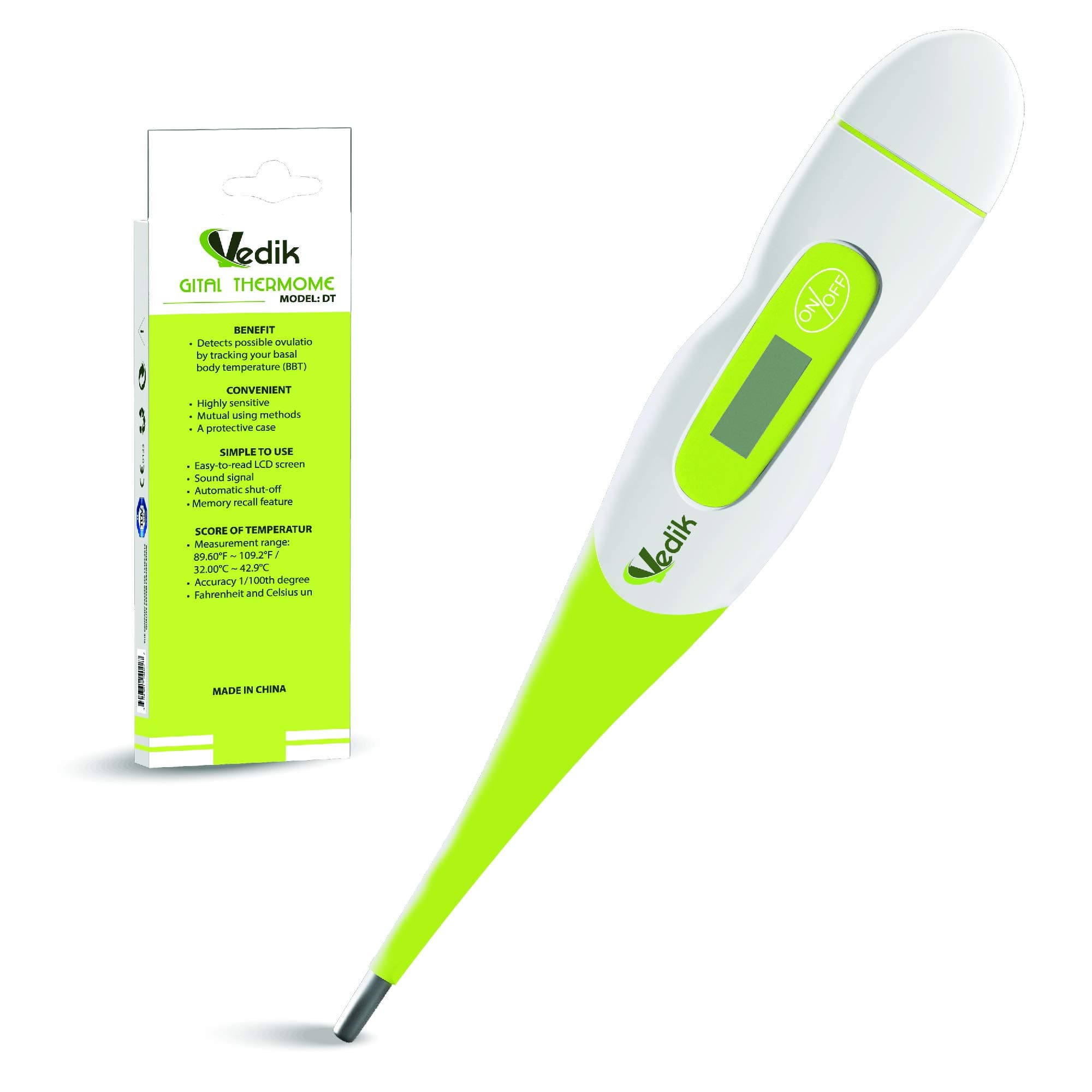 VEDIK Basal Digital Thermometer - Fast Reading, Auto Turn Off, 1/100th Degree High Precision and Memory Recall Fertility Basal Thermometer